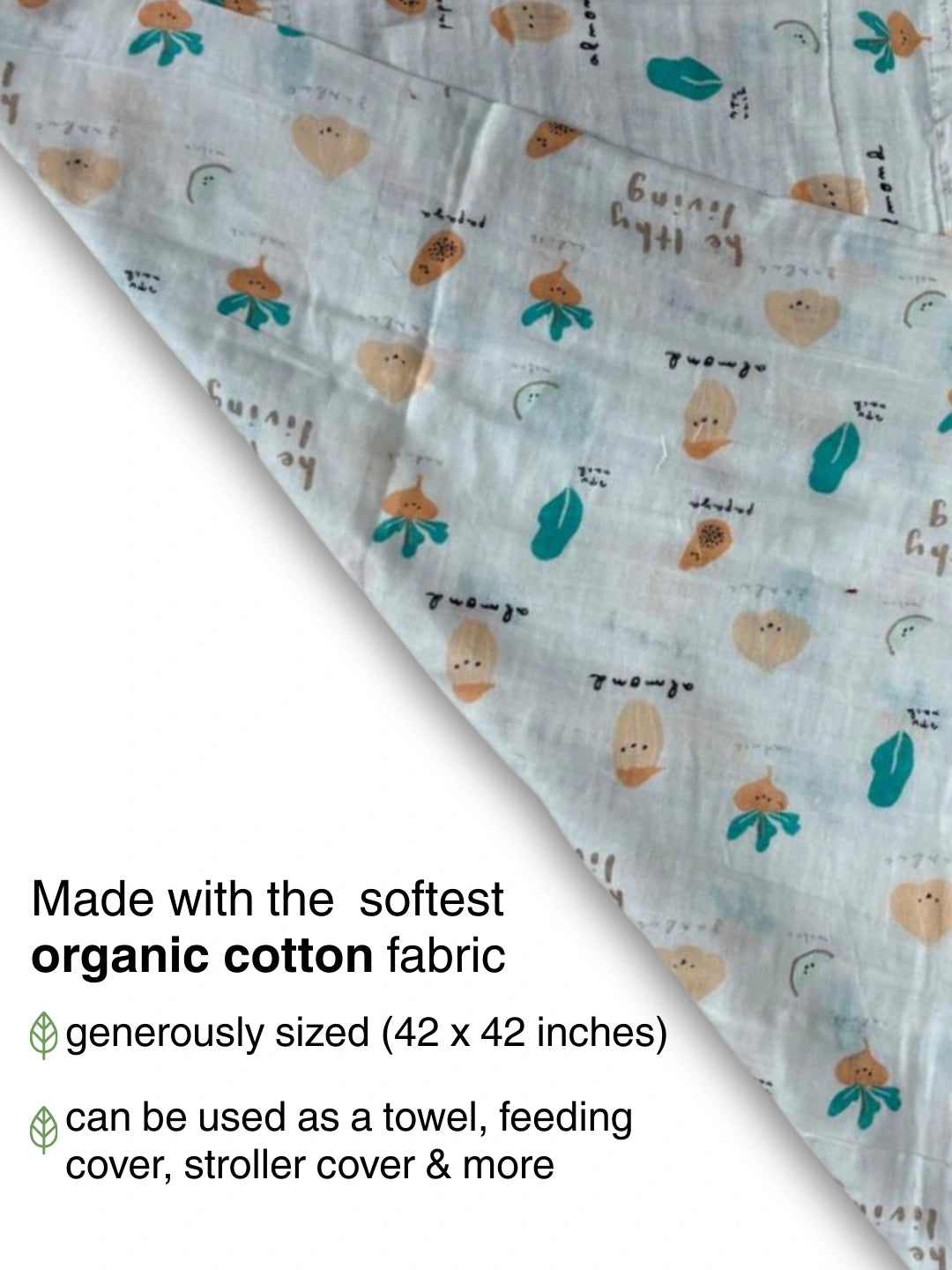 BownBee Organic Cotton Printed Swaddle Pack of 1  -White