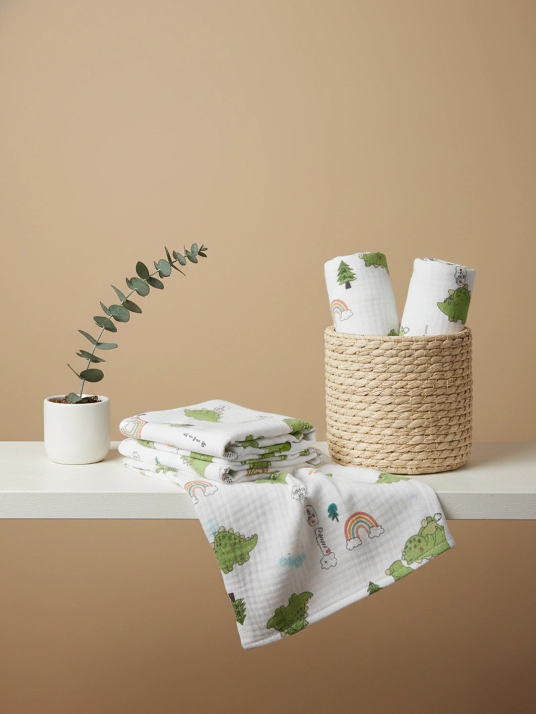 BownBee Organic Cotton Printed Swaddle Pack of 1  -White