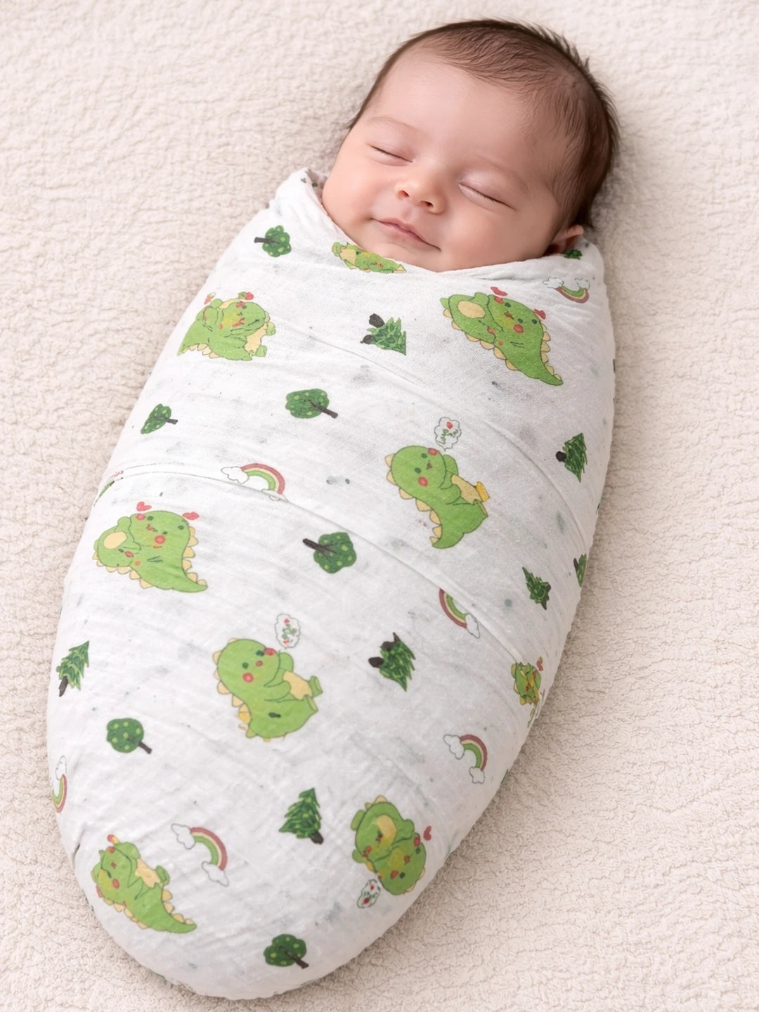 BownBee Organic Cotton Printed Swaddle Pack of 1  -White