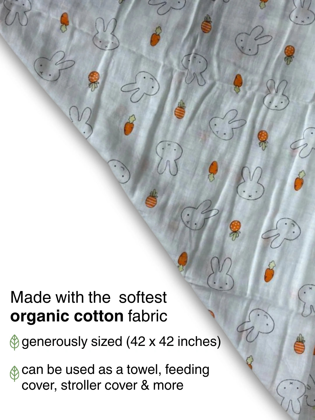 BownBee Organic Cotton Printed Swaddle Pack of 1  - White