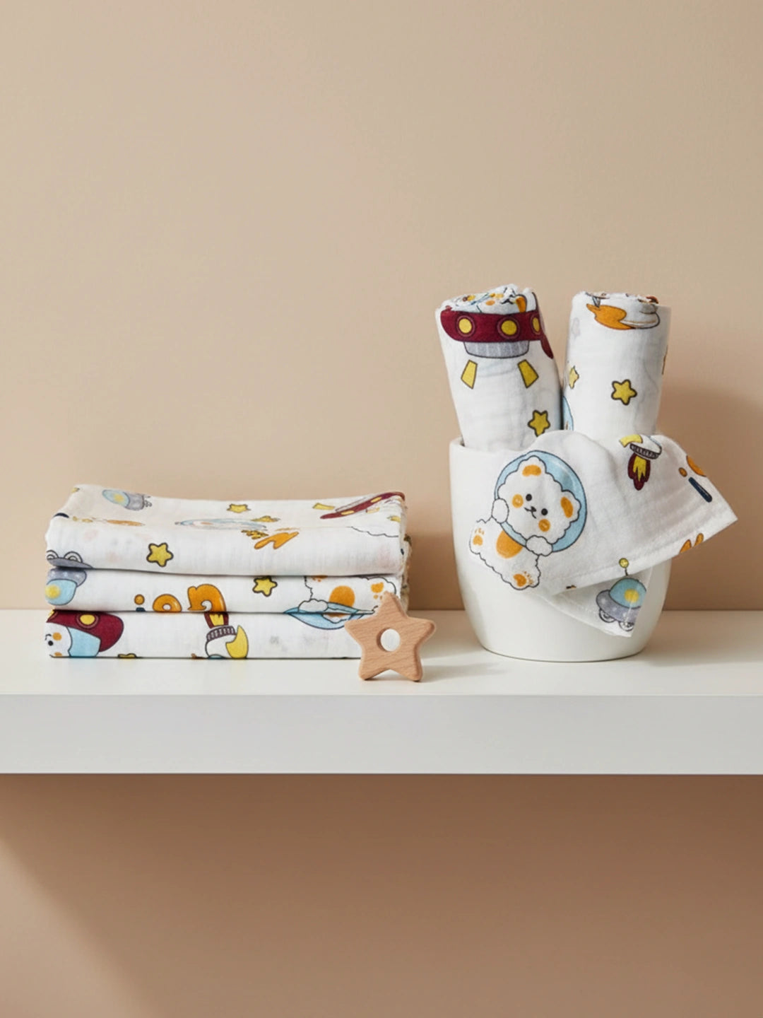 BownBee Organic Cotton Printed Swaddle Pack of 1  -White