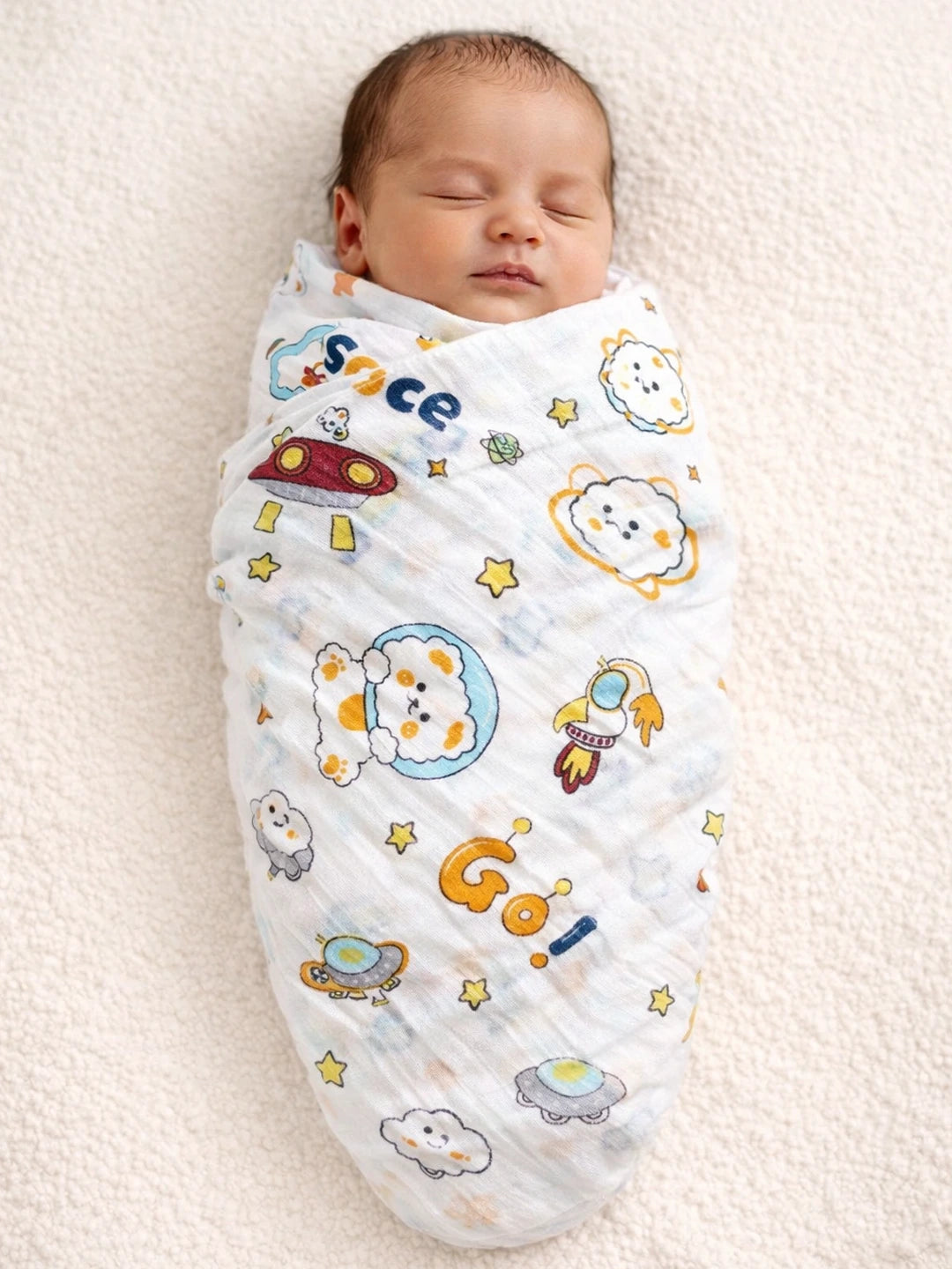 BownBee Organic Cotton Printed Swaddle Pack of 1  -White