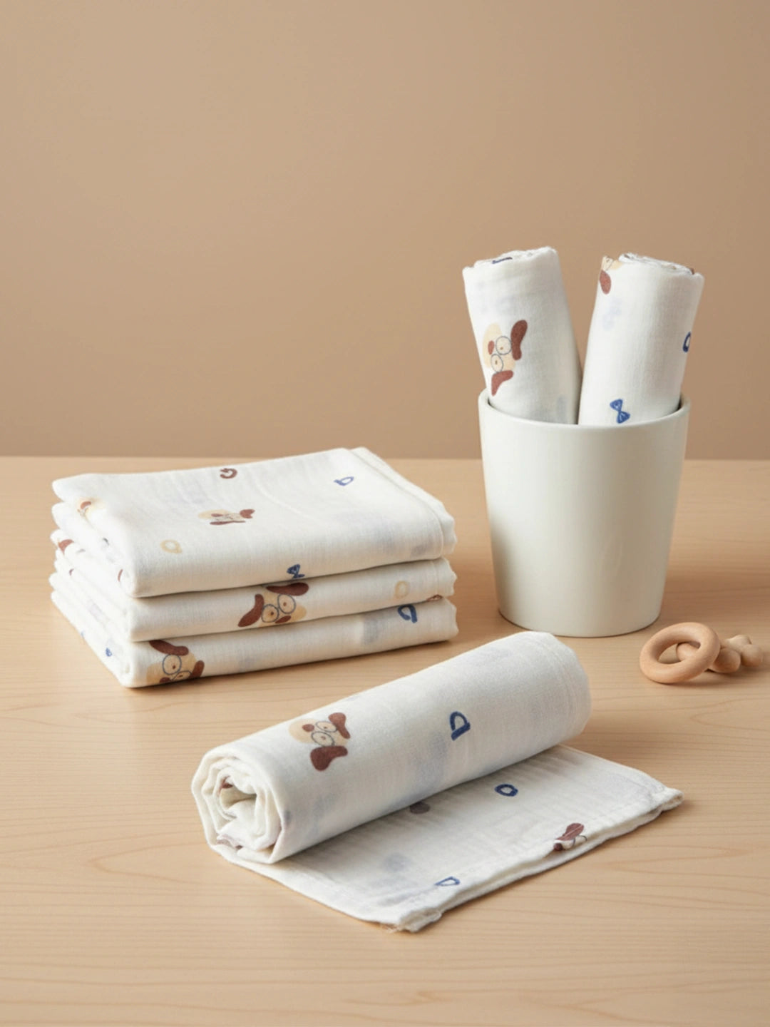 BownBee Organic Cotton Printed Swaddle Pack of 1  -White