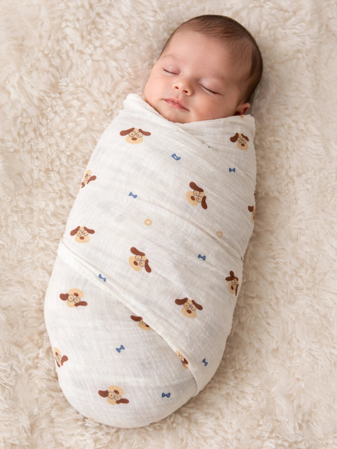 BownBee Organic Cotton Printed Swaddle Pack of 1  -White