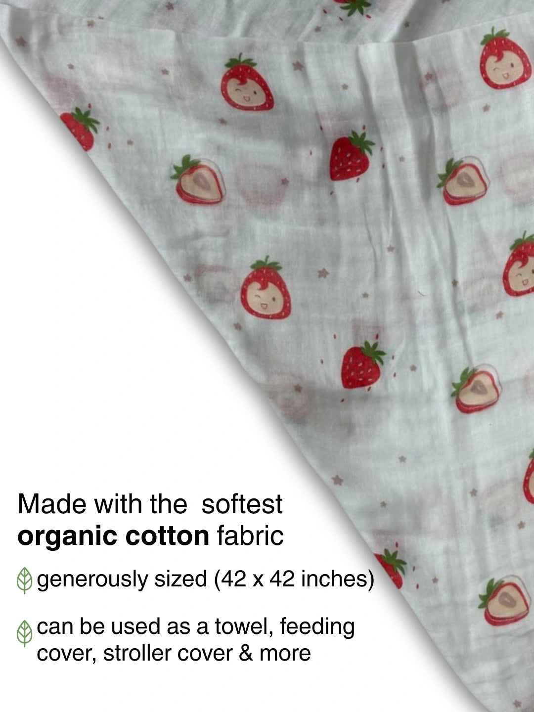 BownBee Organic Cotton Printed Swaddle Pack of 1  -White