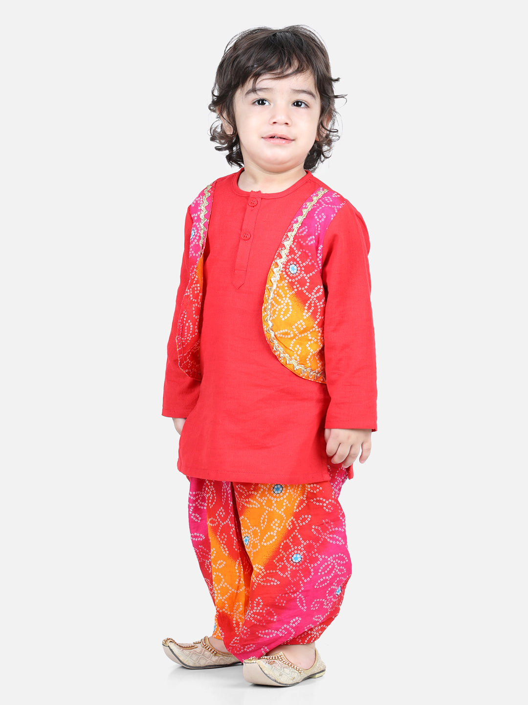 BownBee Attached Jacket Cotton Dhoti Kurta for Boys- Red