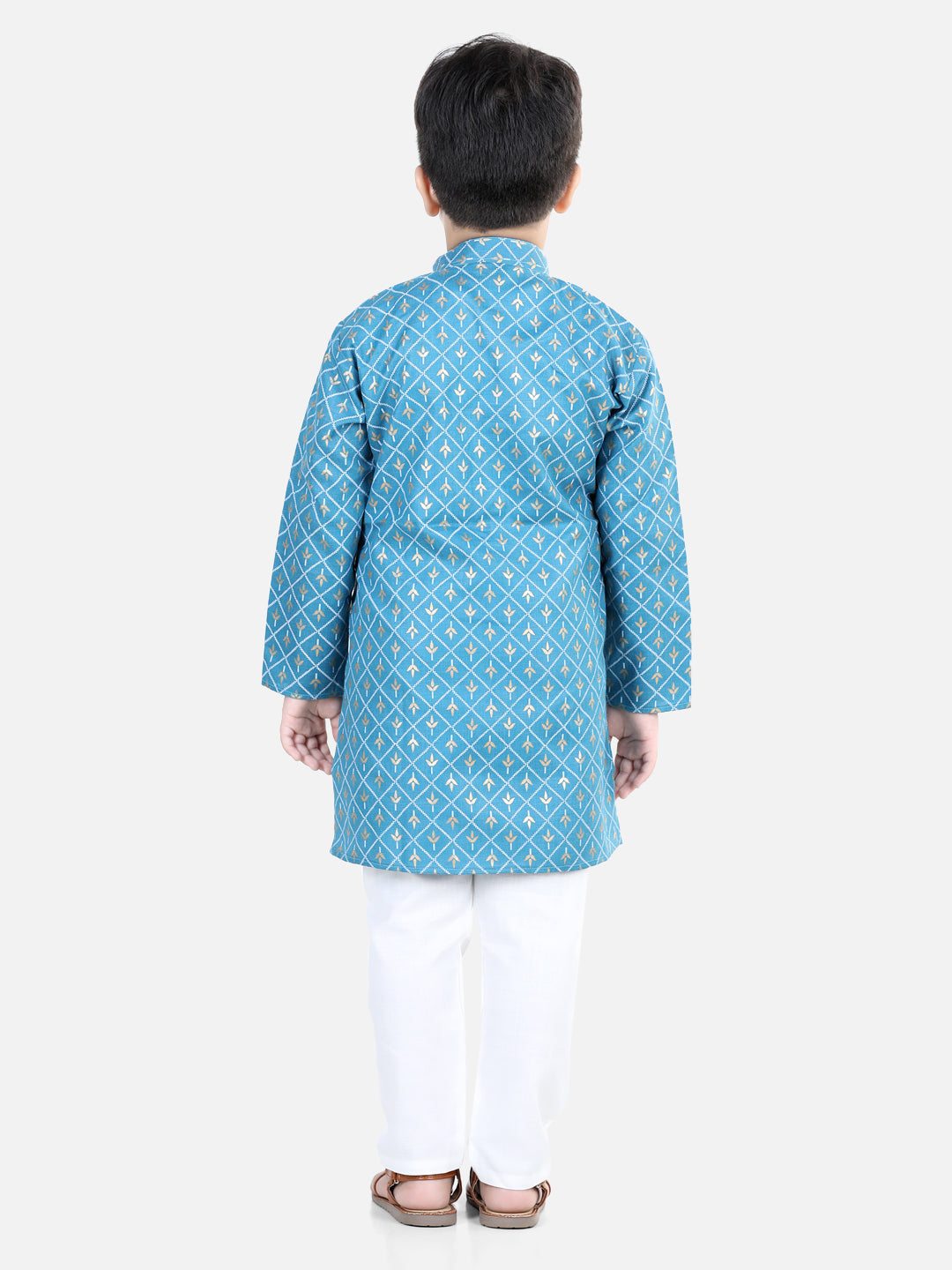BownBee Full Sleeves Foil Motif Print Kurta With Pyjama Sets Blue