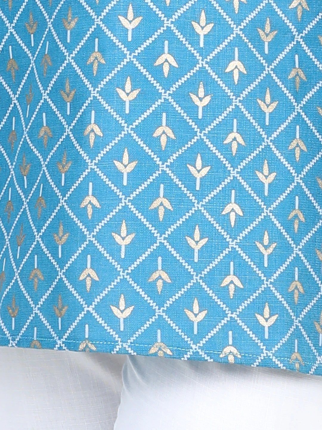 BownBee Full Sleeves Foil Motif Print Kurta With Pyjama Sets Blue