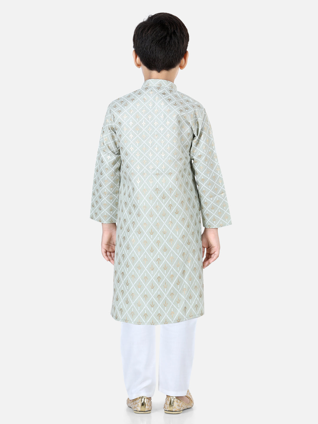 BownBee Full Sleeves Foil Motif Print Kurta With Pyjama Sets- Grey