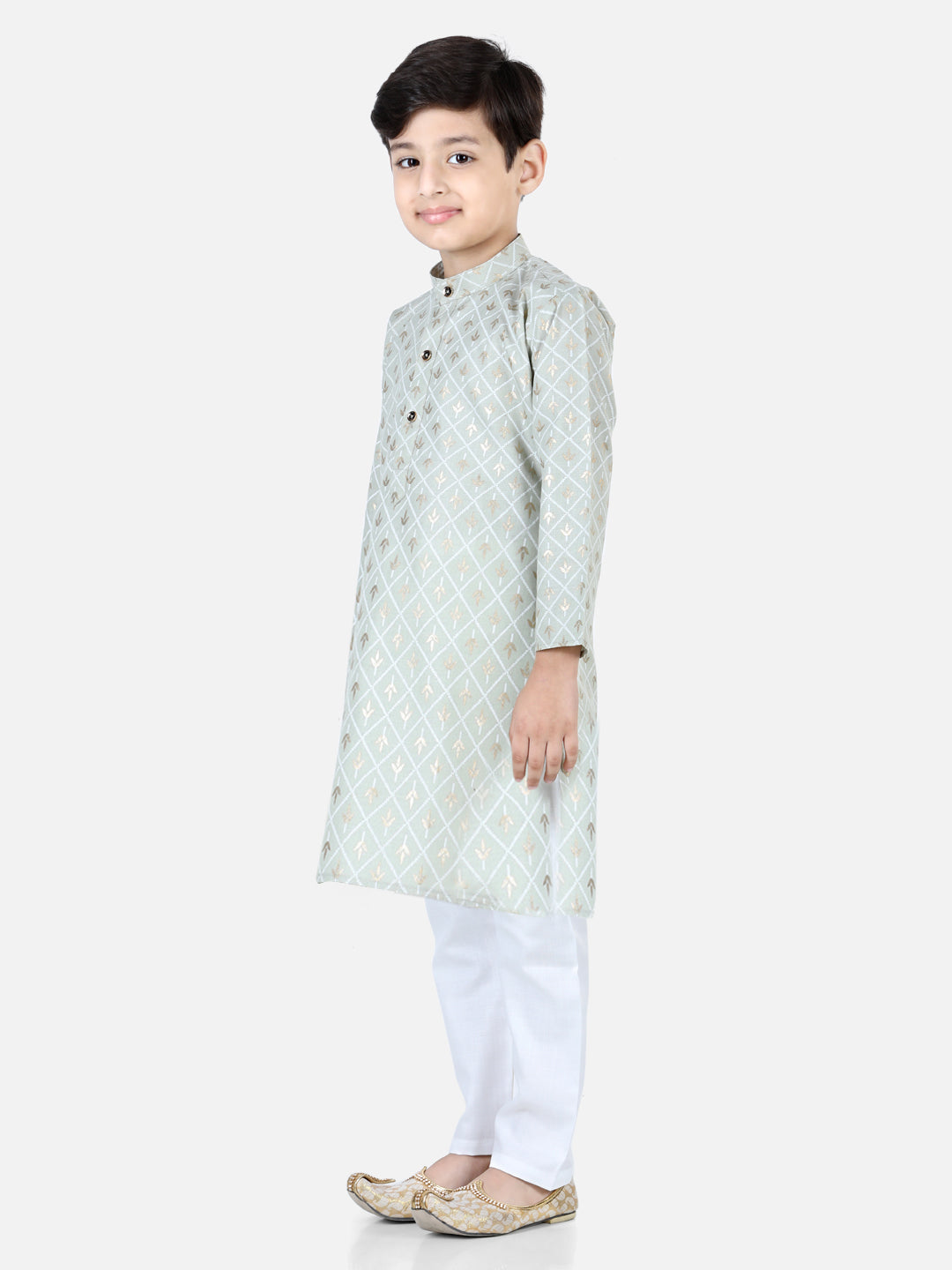 BownBee Full Sleeves Foil Motif Print Kurta With Pyjama Sets- Grey