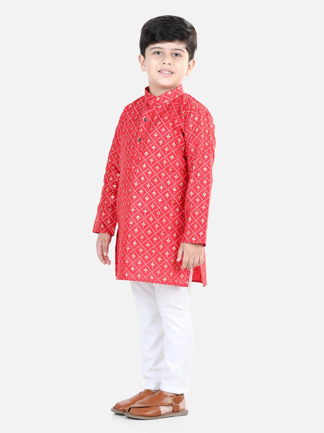 BownBee Full Sleeves Foil Motif Print Kurta With Pyjama Sets Maroon