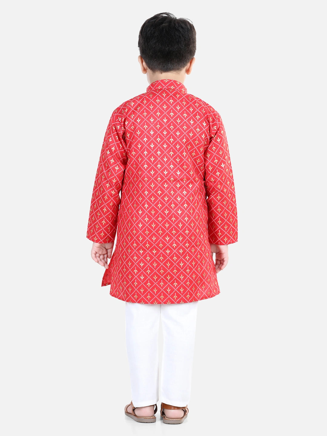 BownBee Full Sleeves Foil Motif Print Kurta With Pyjama Sets Maroon