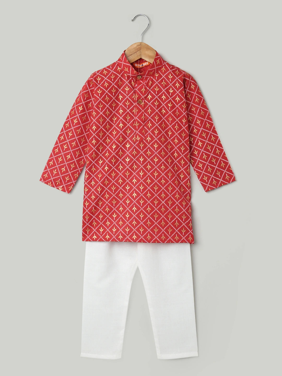 BownBee Foil Print Full Sleeve Cotton Kurta Pajama For Boys