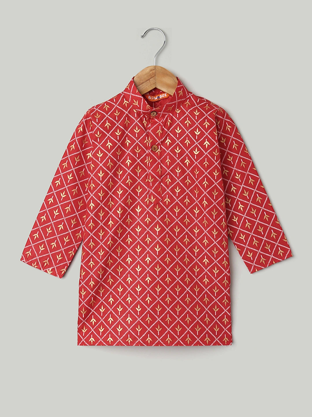 BownBee Foil Print Full Sleeve Cotton Kurta Pajama For Boys