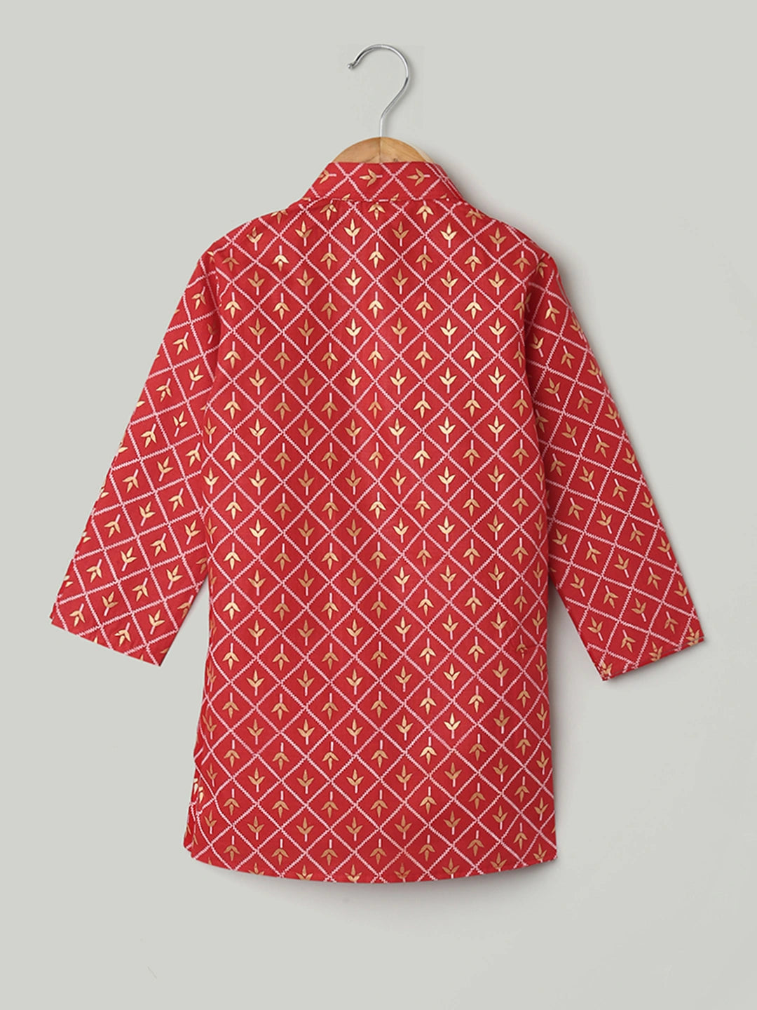 BownBee Foil Print Full Sleeve Cotton Kurta Pajama For Boys