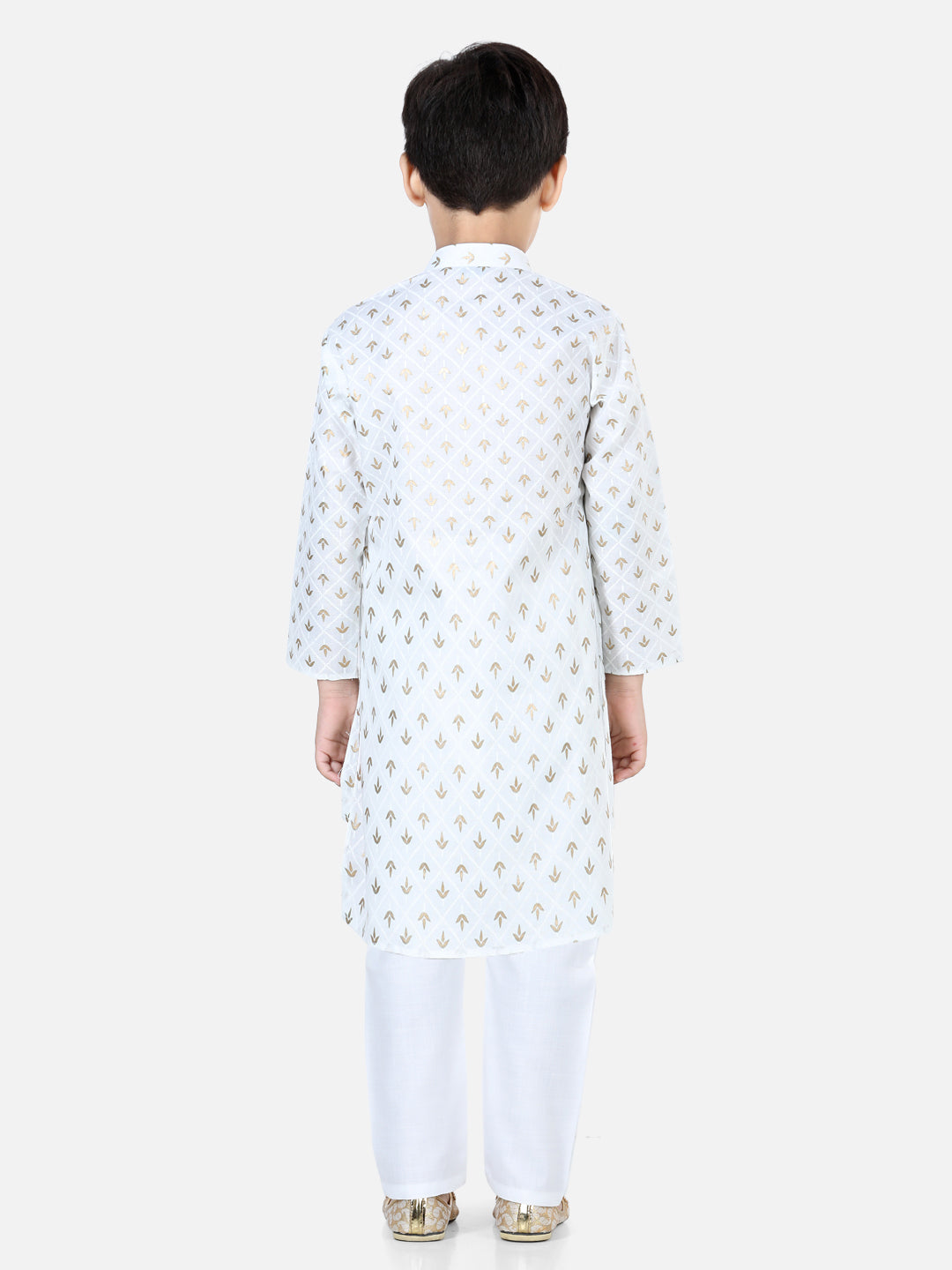 BownBee Full Sleeves Foil Motif Print Kurta With Pyjama Sets - White