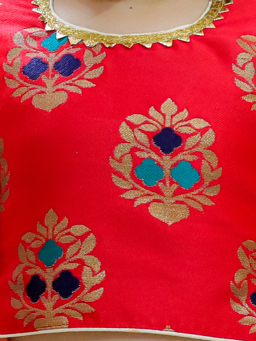 BownBee Jacquard Flared Sleeve Top with Silk Lehenga & Dupatta For Girls