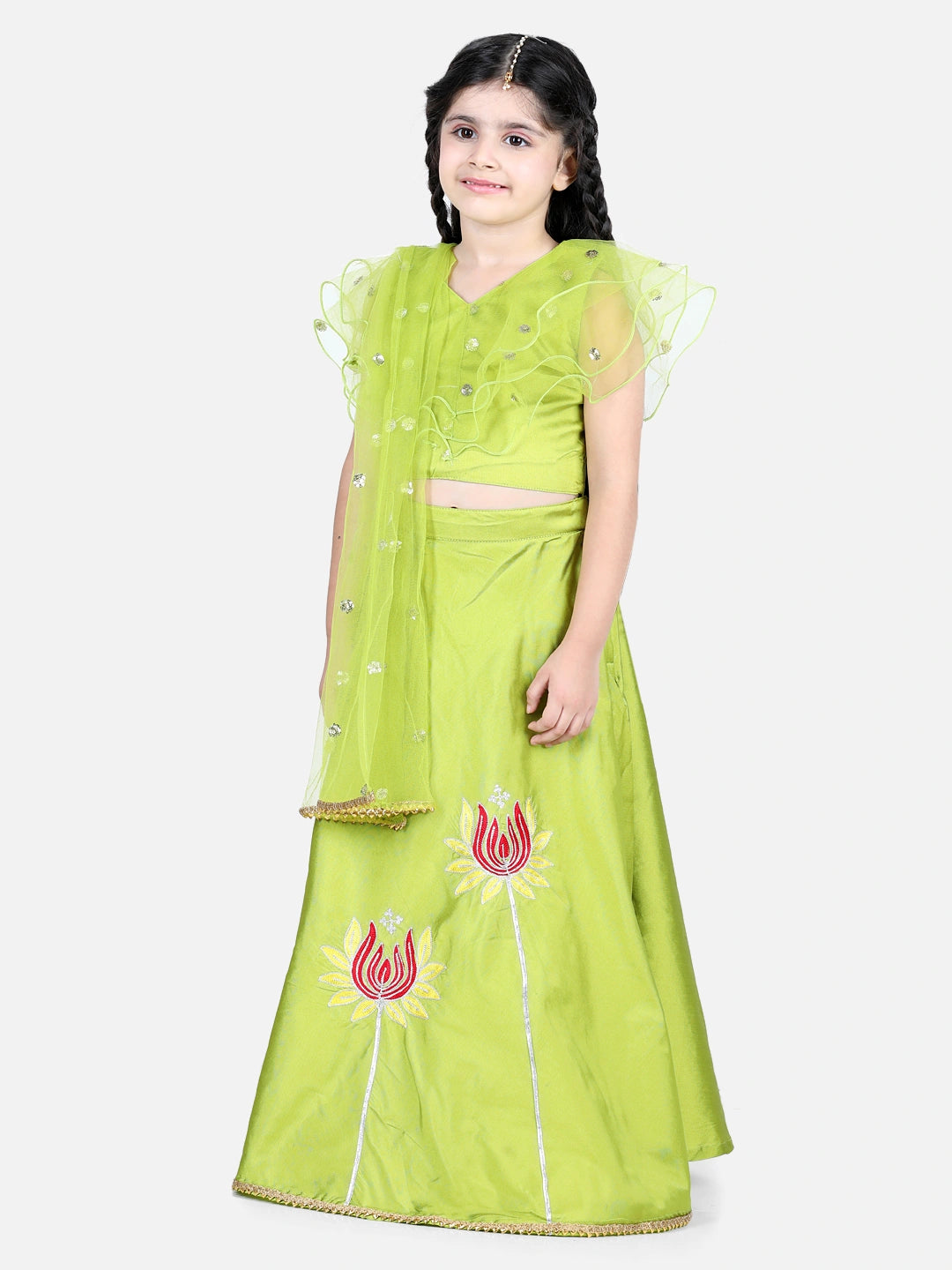 BownBee Lotus Embroidery Lehenga with Ruffle Sequin Top