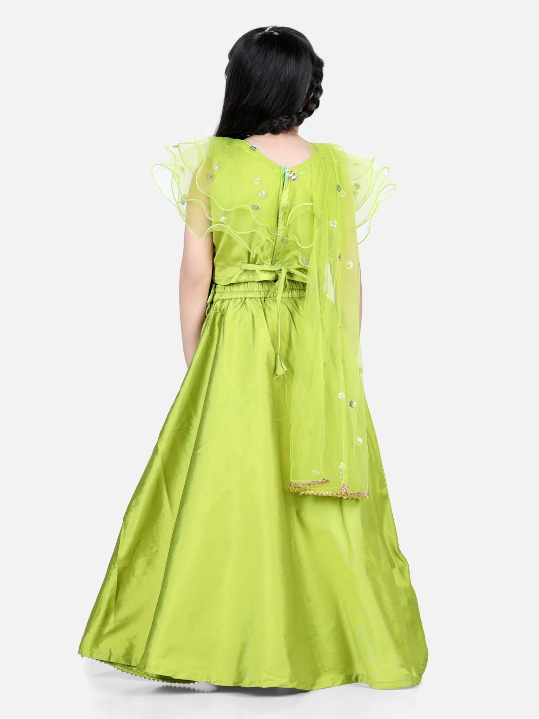 BownBee Lotus Embroidery Lehenga with Ruffle Sequin Top