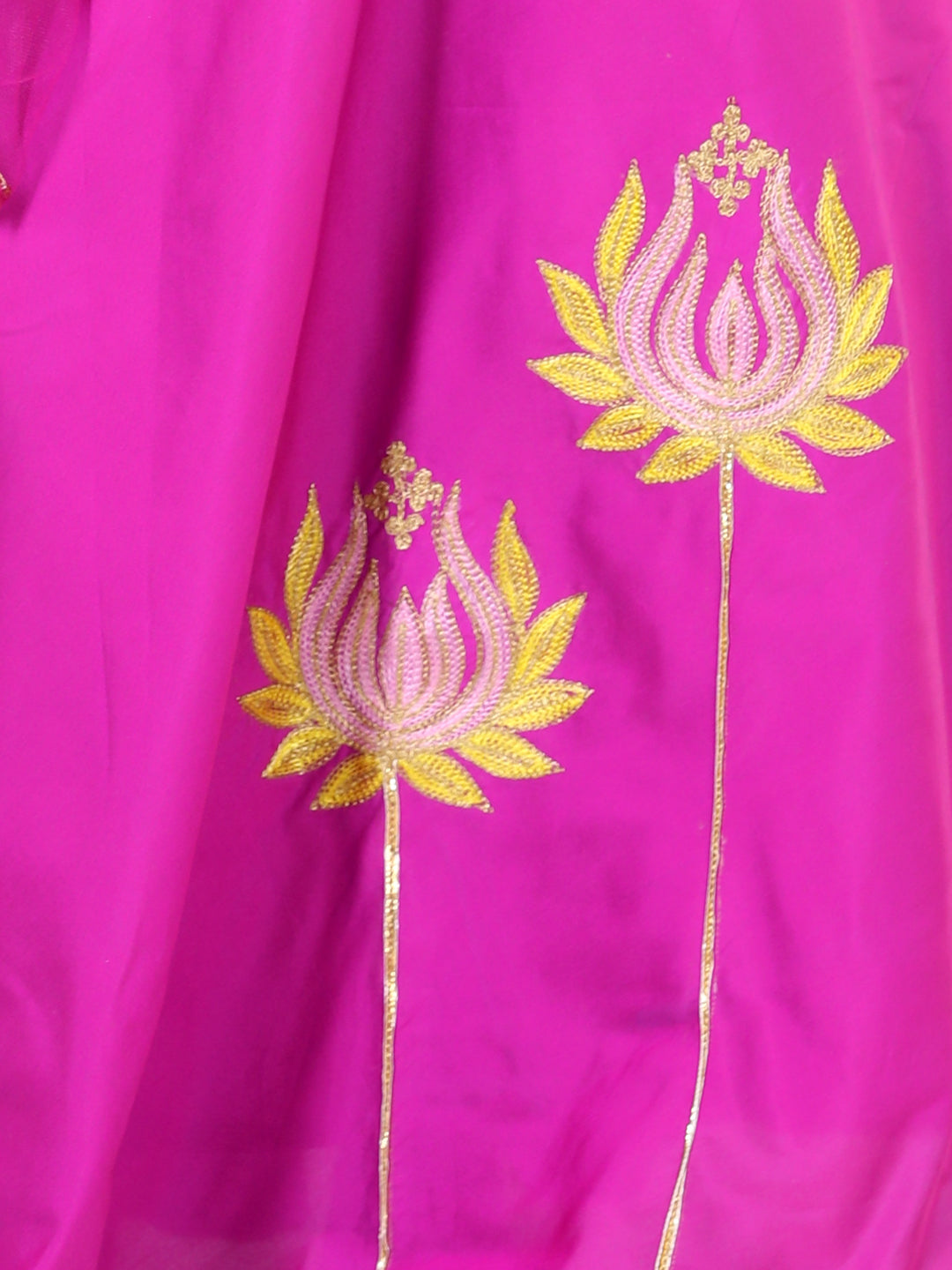 BownBee Lotus Embroidery Lehenga with Ruffle Sequin Top for Girls and Cotton Full Sleeve Cotton Kurta Pajama for Boys- Pink