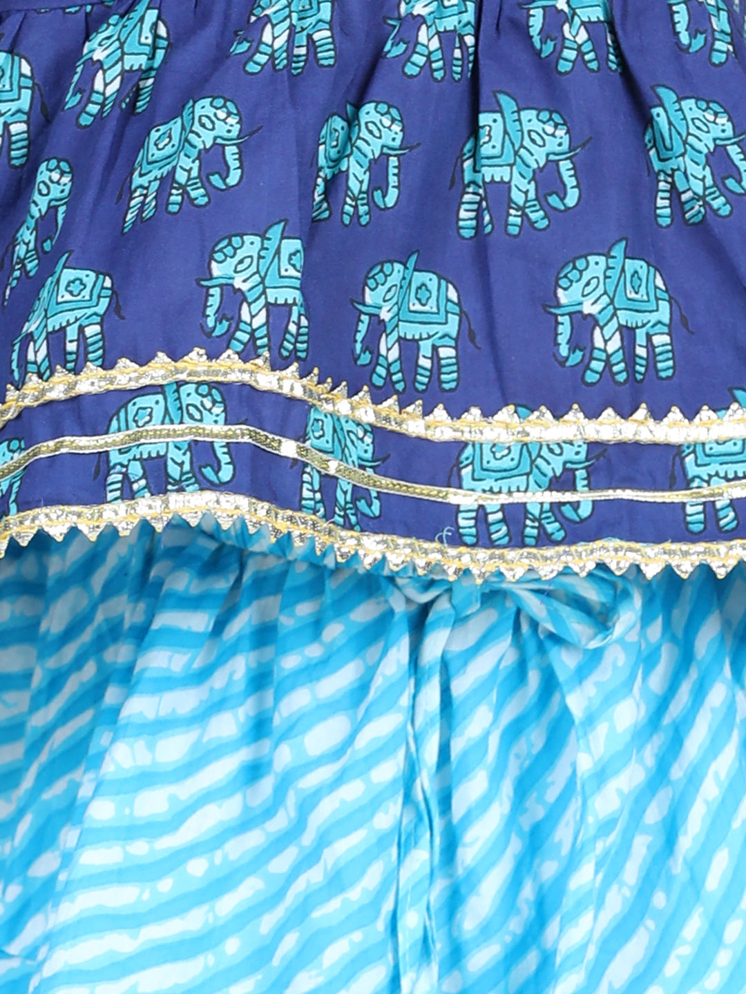 BownBee Sibling Sets Hathi Print Pure Cotton Choli  Leheriya Lehenga for Girls-and Dhoti Kurta for Boys Blue