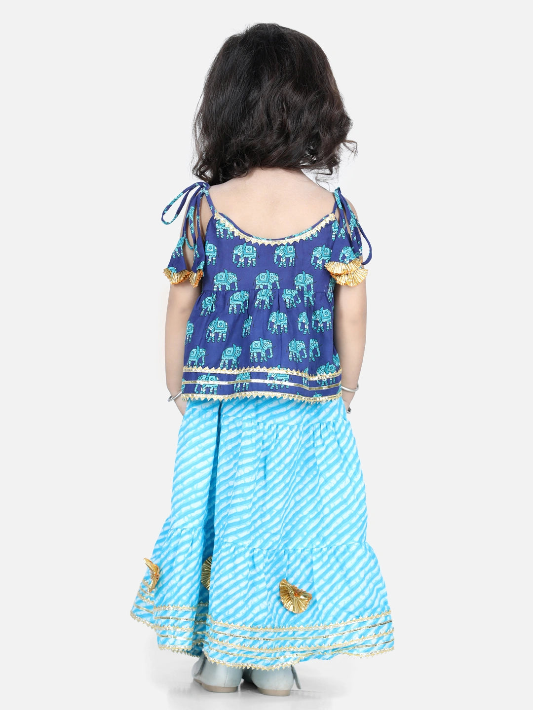 BownBee Sibling Sets Hathi Print Pure Cotton Choli  Leheriya Lehenga for Girls