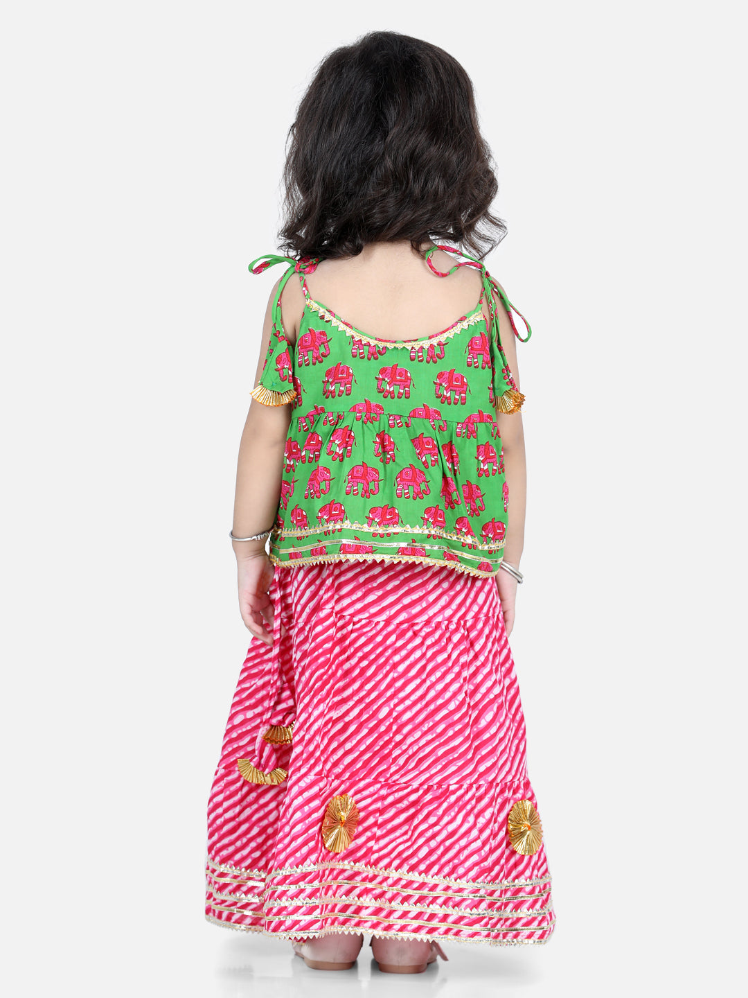 BownBee Sleeveless Elephant Print Top With Leheriya Design Lehenga Sets