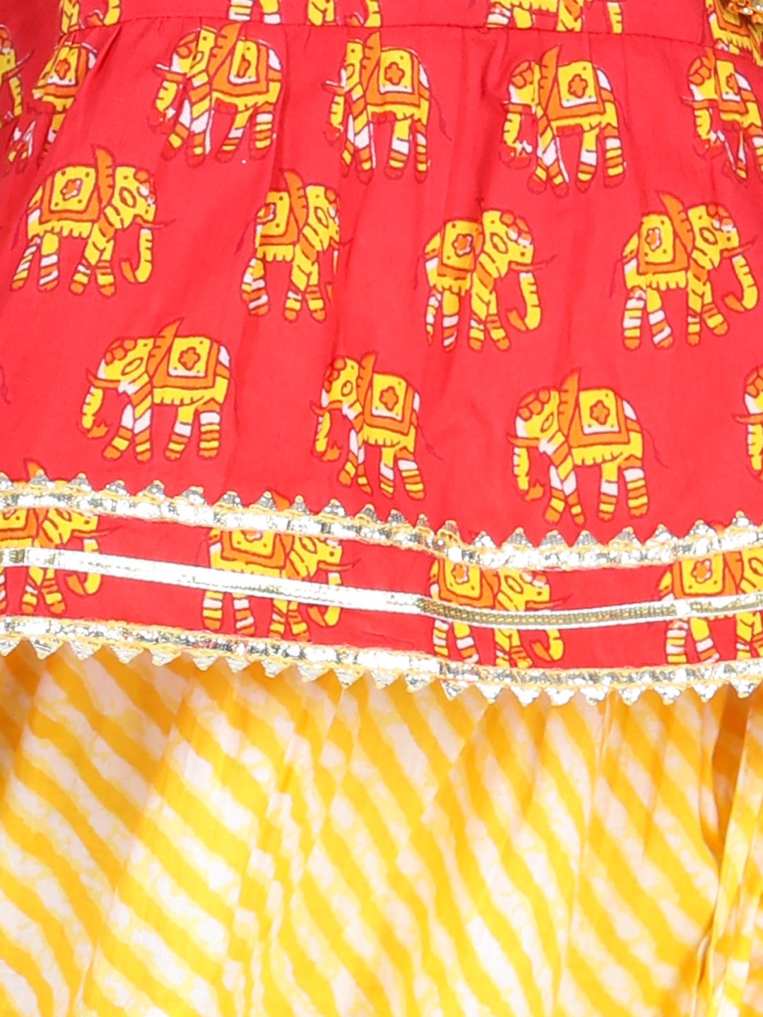 BownBee Sibling Sets Hathi Print Pure Cotton Choli  Leheriya Lehenga for Girls-and Dhoti Kurta for Boys Red