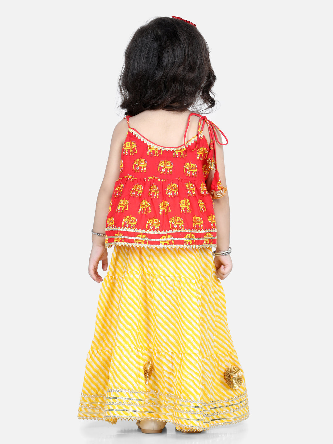 BownBee Sleeveless Elephant Print Top With Leheriya Design Lehenga Sets