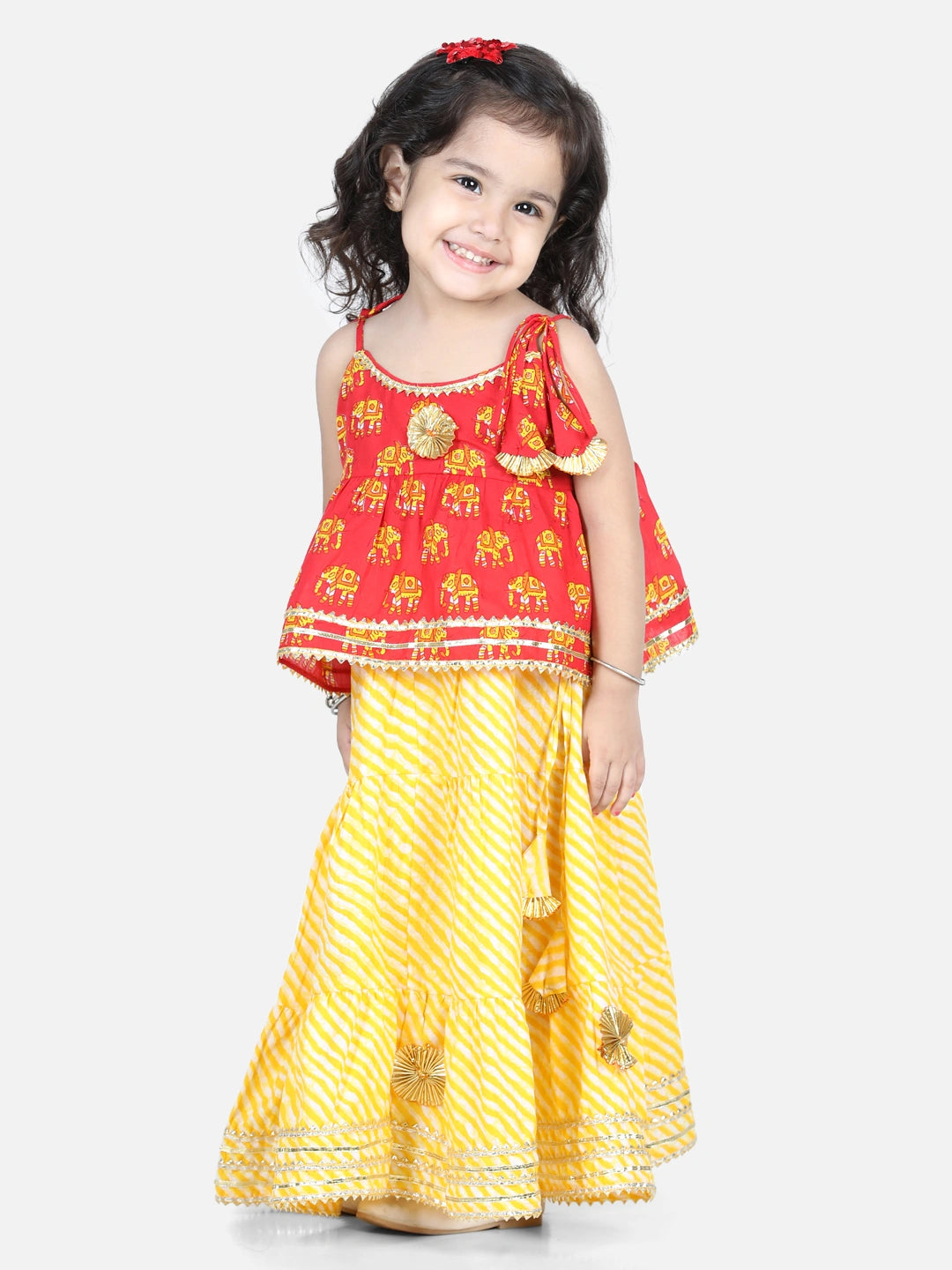 BownBee Sibling Sets Hathi Print Pure Cotton Choli  Leheriya Lehenga for Girls