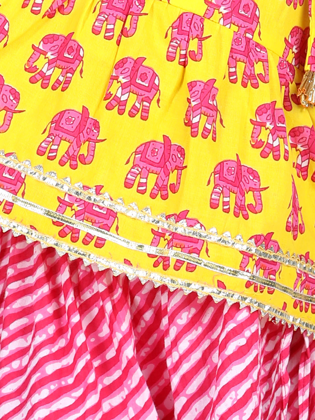 BownBee Sleeveless Elephant Print Top With Leheriya Design Lehenga Sets