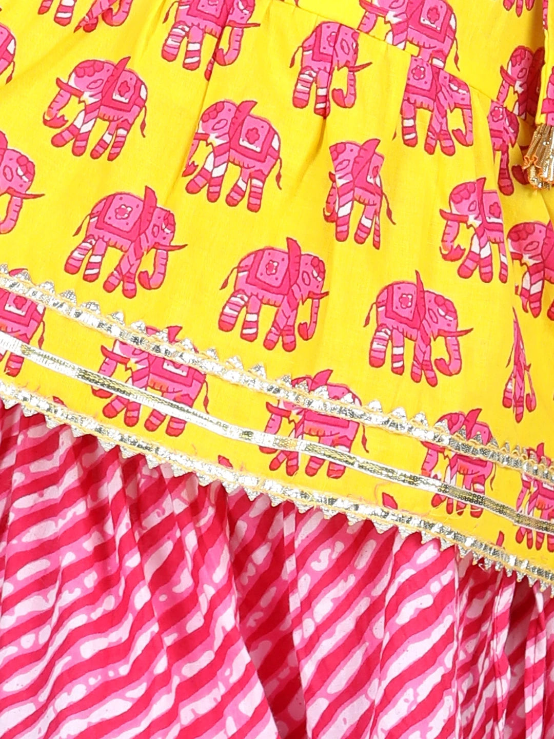 BownBee Sibling Sets Hathi Print Pure Cotton Choli  Leheriya Lehenga for Girls