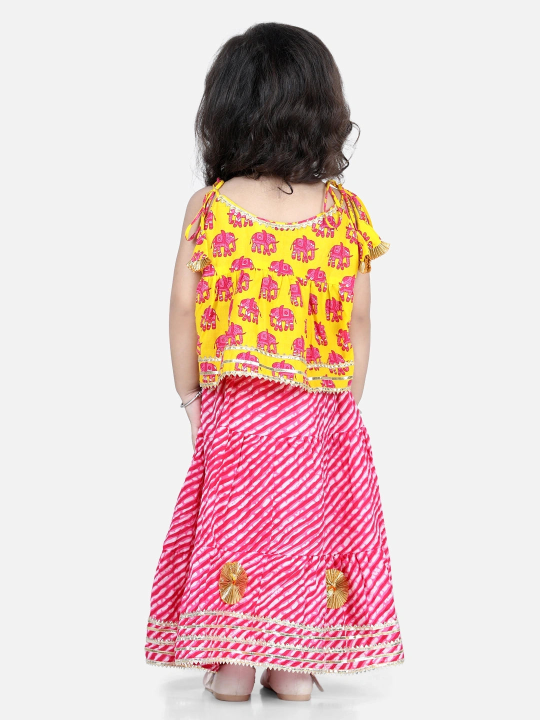 BownBee Sibling Sets Hathi Print Pure Cotton Choli  Leheriya Lehenga for Girls