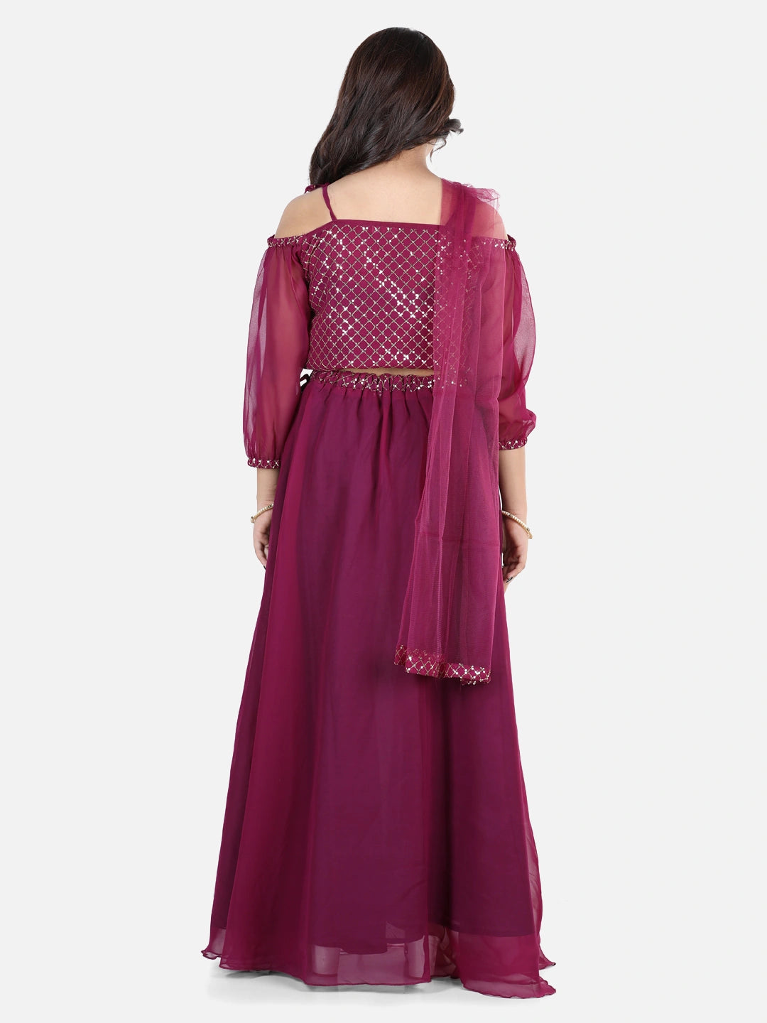BownBee Three Fourth Cold Shoulder Sleeves Sequin Embellished Choli With Coordinating Lehenga  Dupatta Sets
