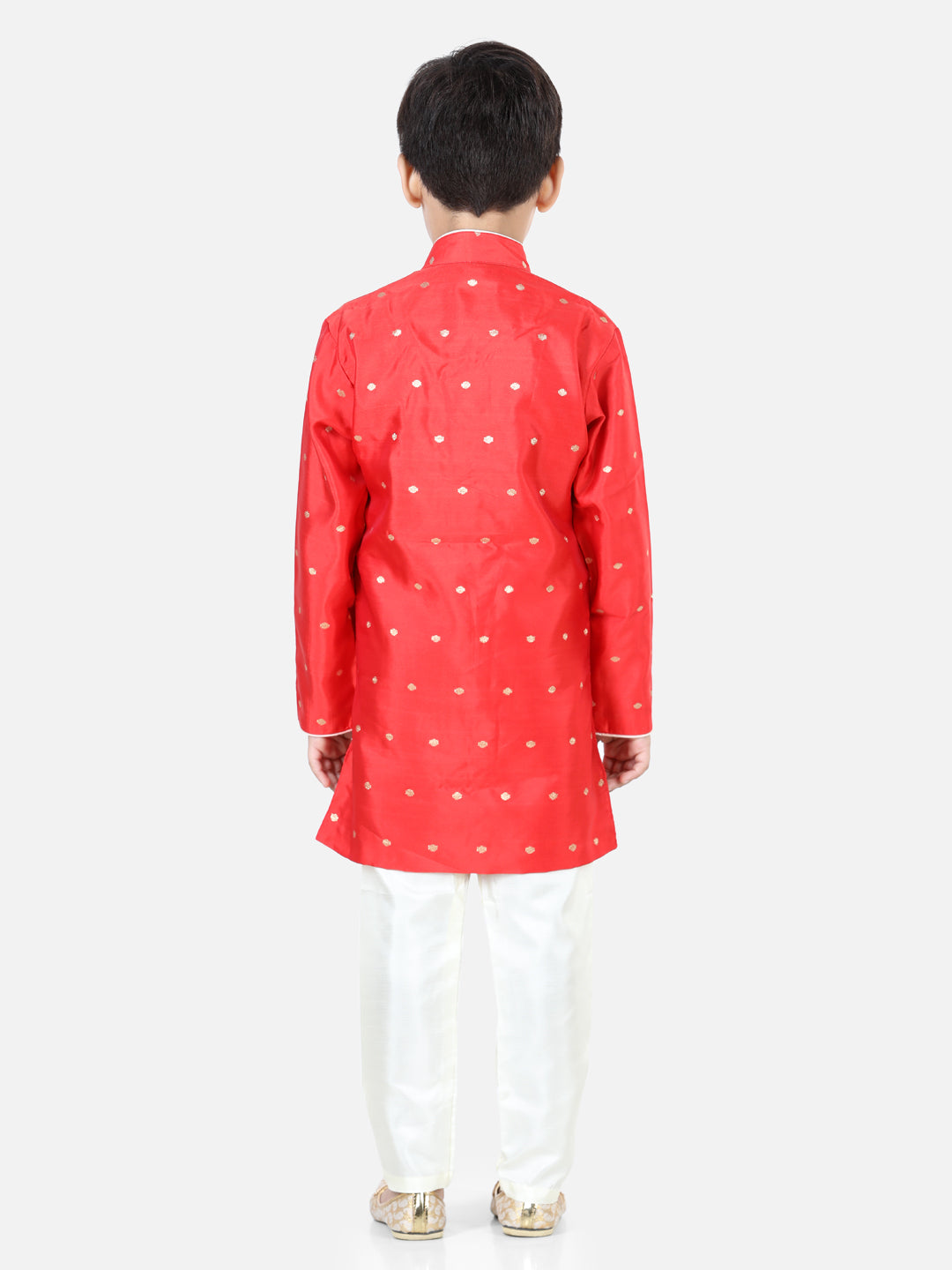 BownBee Boys Full Sleeve Silk Blend Sherwani - Red