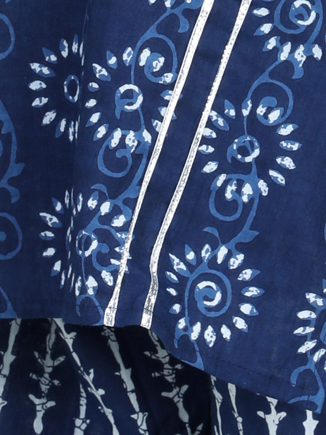 BownBee 100% Pure Cotton Full Sleeves Three Fourth Sleeves Gota  Flower Embellished Swirl Designed Kurta With Seamless Striped Design Detailed Sharara -Blue