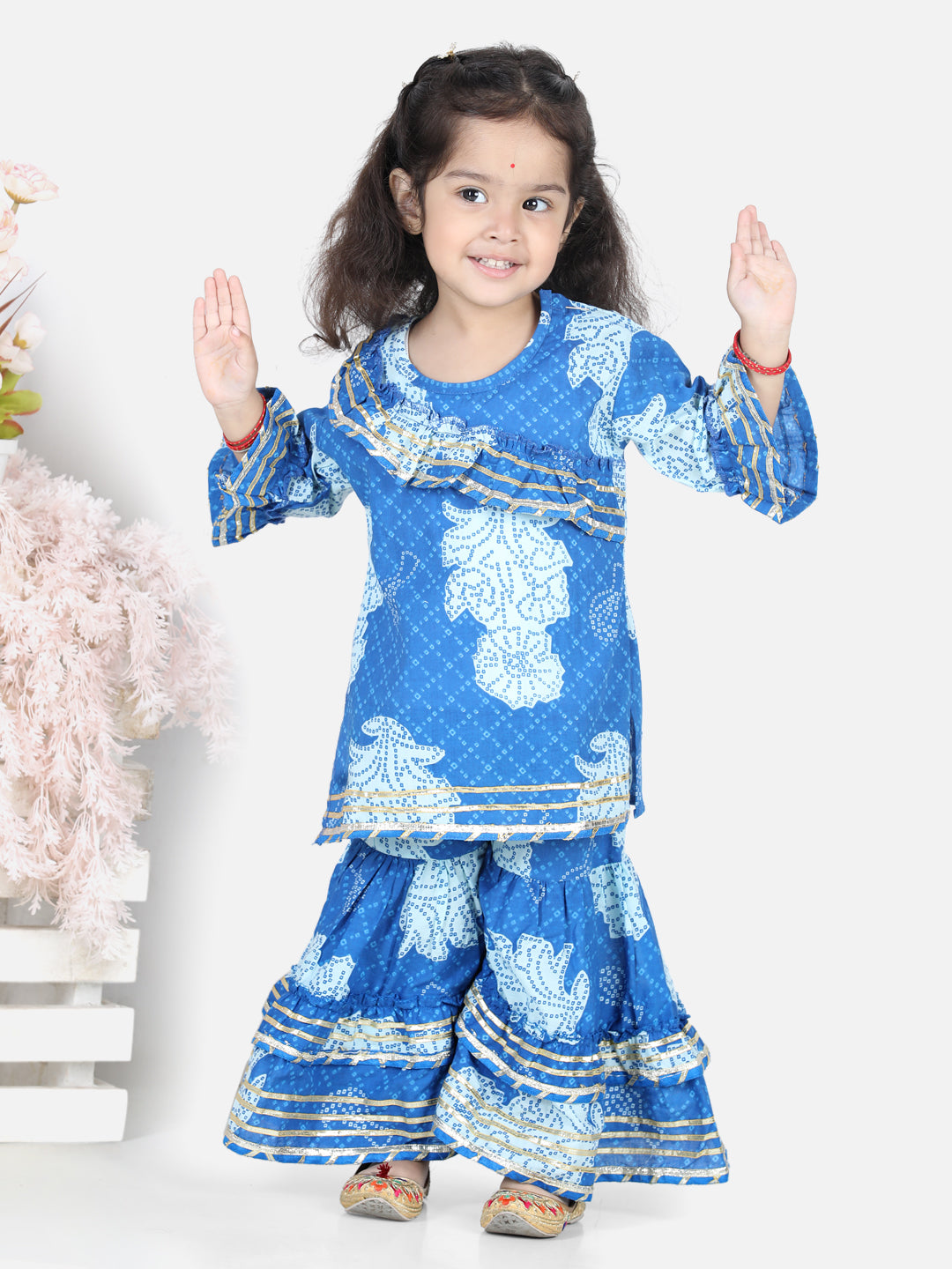 BownBee Girls Printed Pure Cotton Kurti with Sharara sets - Blue