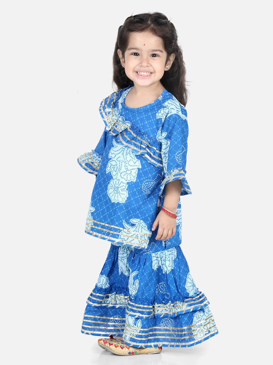 BownBee Girls Printed Pure Cotton Kurti with Sharara sets - Blue