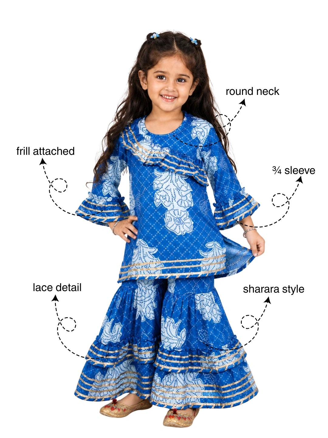Bownbee Cotton Kurti with Sharara Set for Girls