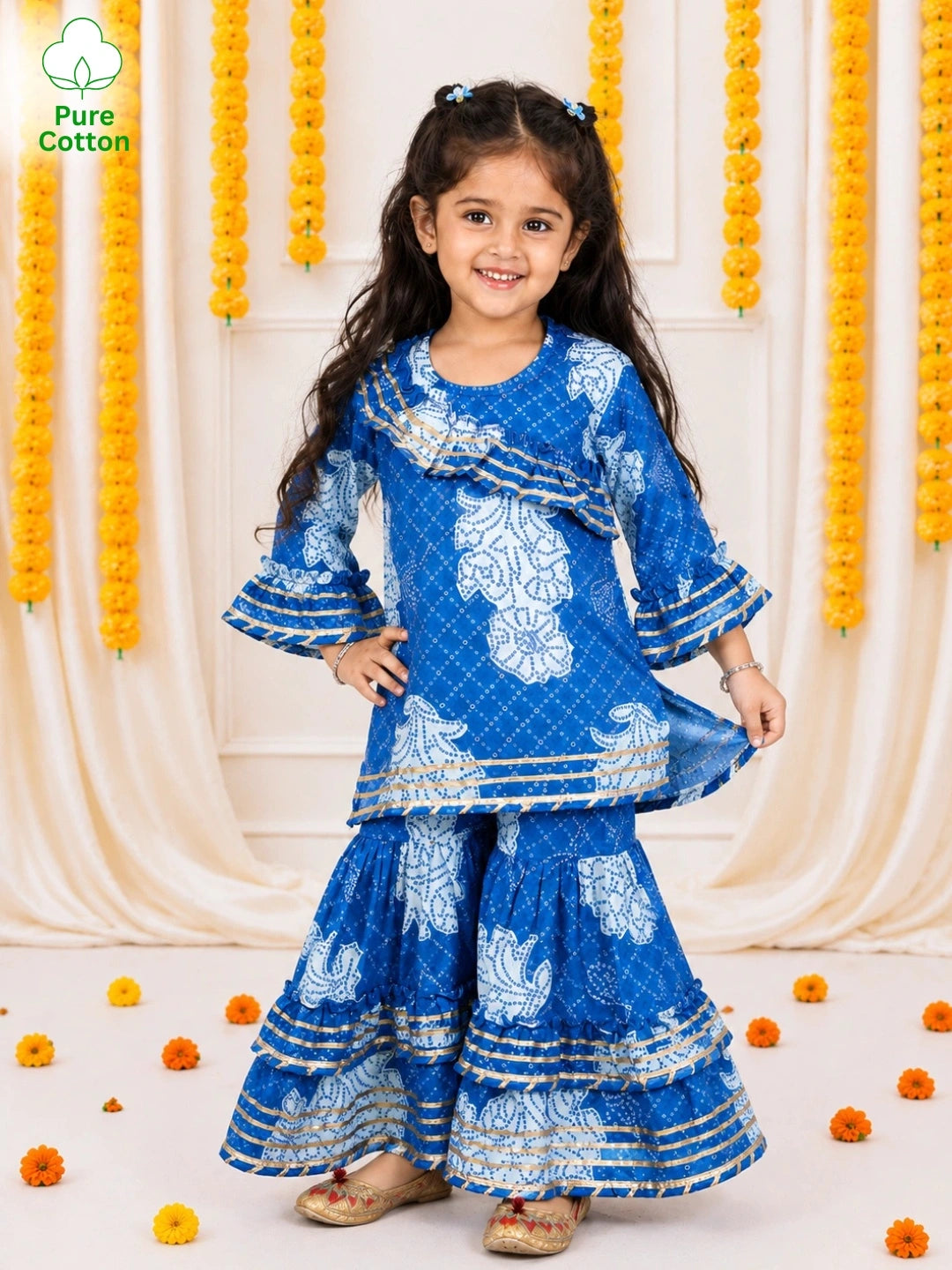 Bownbee Cotton Kurti with Sharara Set for Girls