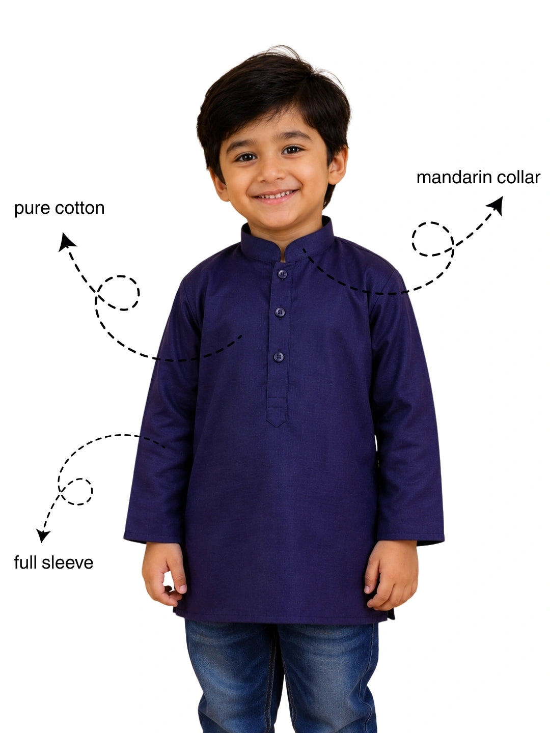 Bownbee Cotton Full Sleeve Short Kurta for Boys