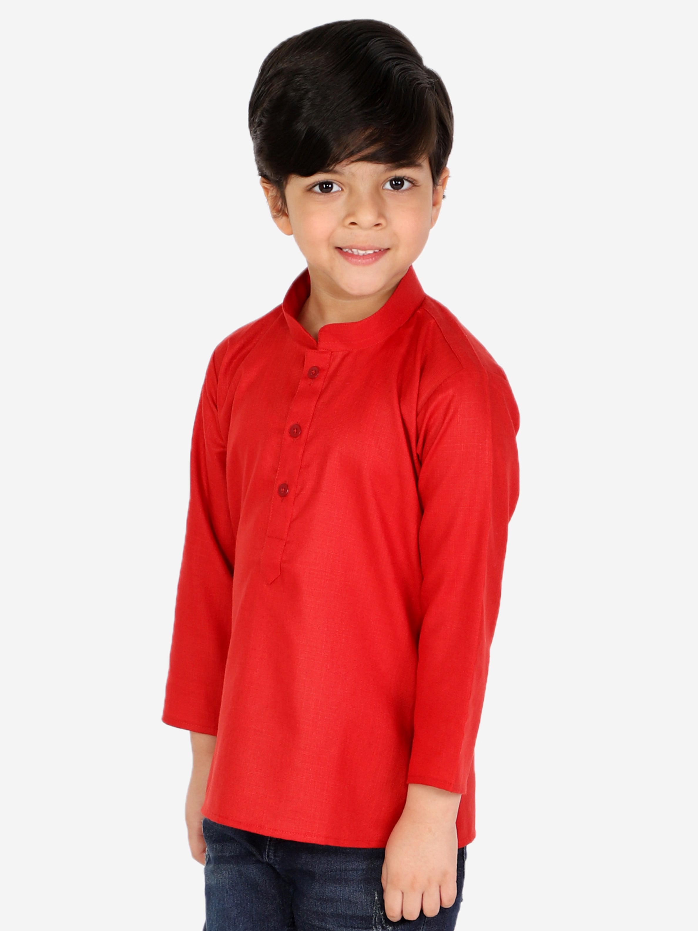 BownBee Full Sleeves Solid Short Kurta - Red