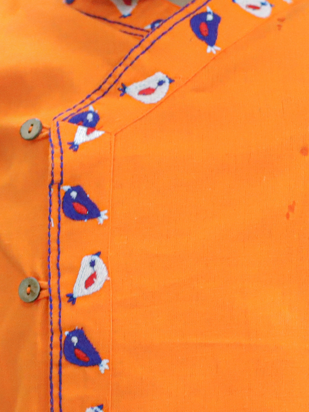 BownBee Girls Ethnic Wear Embroidery Front Open Cotton Kurta with Dhoti - Orange