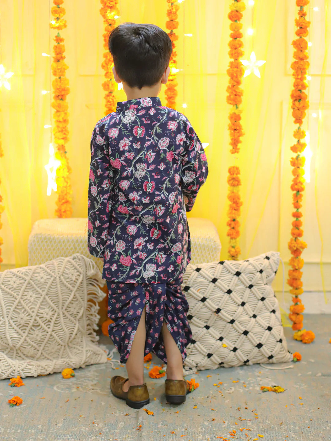 BownBee Sibling Set Pure Cotton Full Sleeve Printed Kurta with Printed Dhoti
