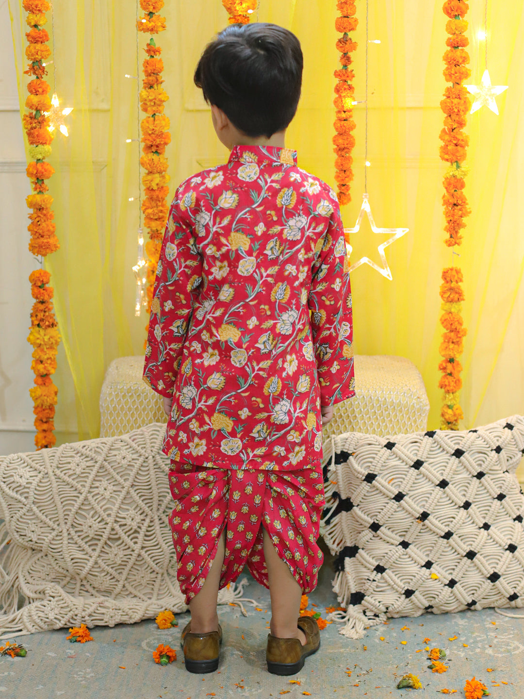 BownBee Boys Pure Cotton Full Sleeve Printed Kurta with Printed Dhoti