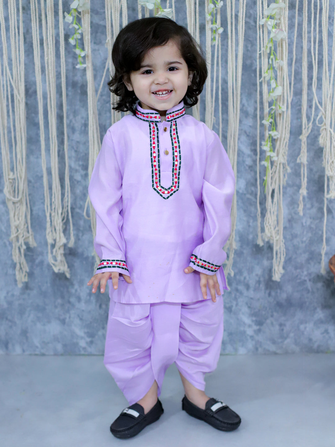 BownBee Embroidered Full Sleeve Dhoti Kurta & Salwaar Suit with Dupatta Sibling Set- White