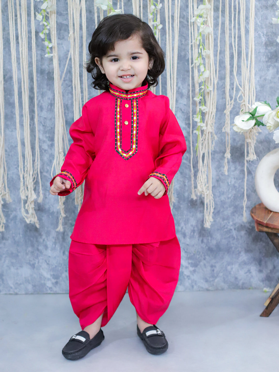 BownBee Embroidered Full Sleeve Dhoti Kurta & Salwaar Suit with Dupatta Sibling Set