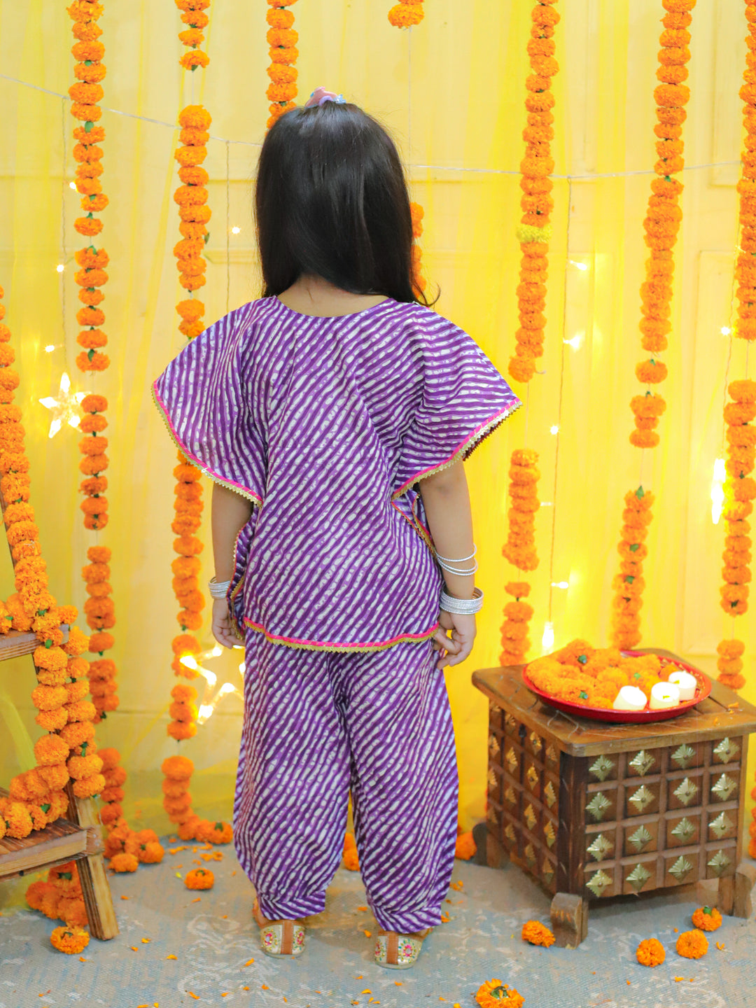 BownBee Pure Cotton Kaftan with Harem for Girls- Purple