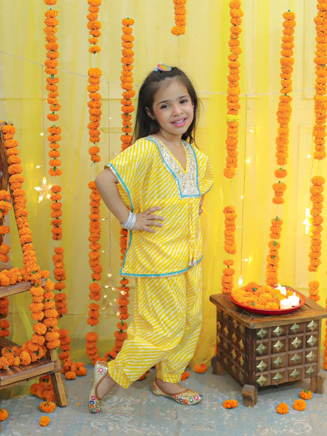 BownBee  Girls Ethic  Wear Pure Cotton leheriya  printed  Kaftan with Harem Dhoti Pant Co Ords Sets