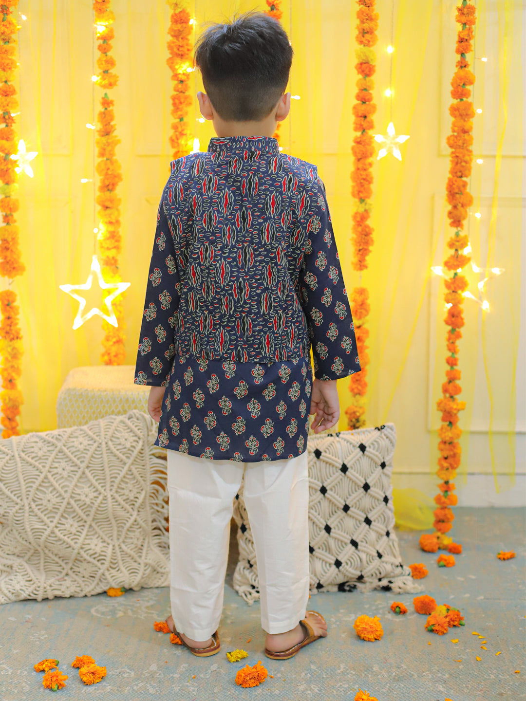 BownBee Sibling Sets Pure Cotton Printed Kurta Pajama with Jacket for Boys and Lehenga Choli with Dupatta for Girls